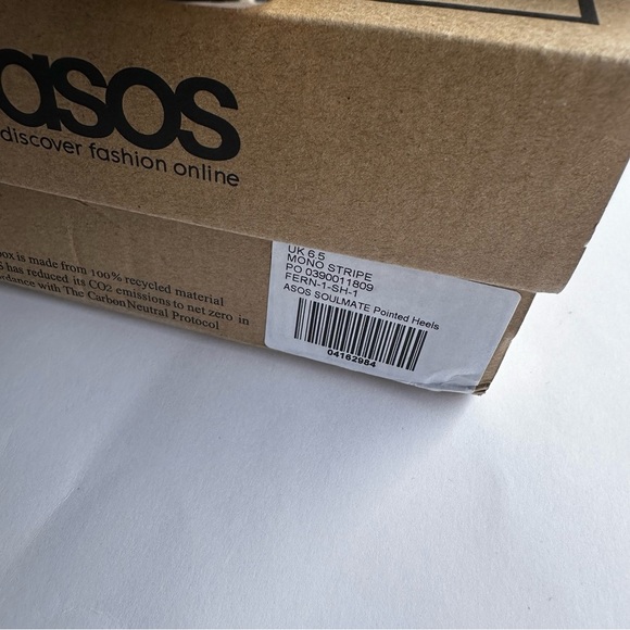 ASOS Women’s Mono Black White Striped Soulmate Pointed Toe Heels Pumps - Picture 2 of 12